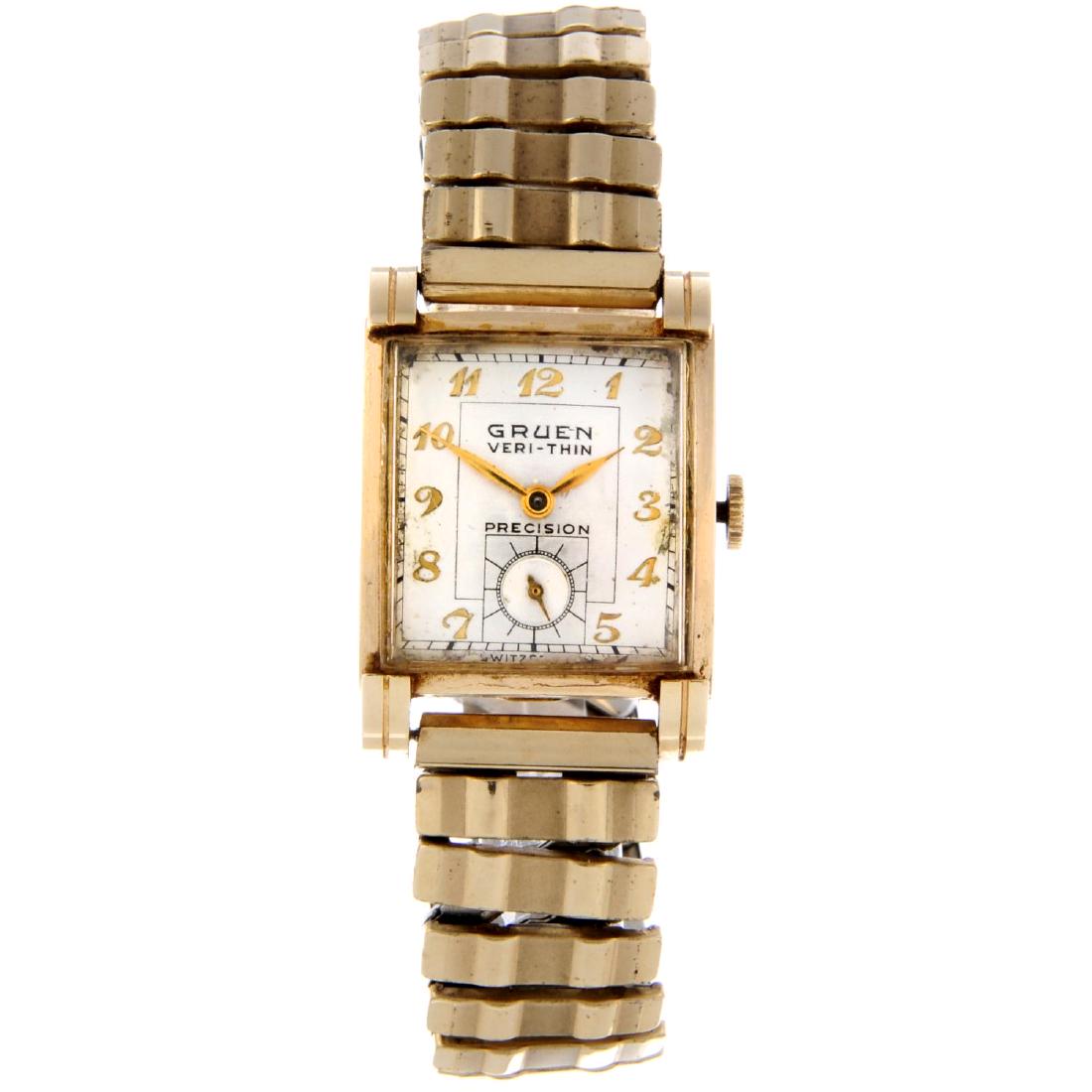 GRUEN - a gentleman's Veri-Thin bracelet watch. Gold: GRUEN - a gentleman's Veri-Thin bracelet watch. Gold filled case. Reference 430/530, serial B561180. Signed manual wind calibre 430. Silvered dial. Fitted to an unsigned gold plated expandable bracele