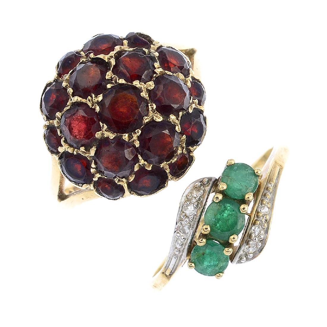 Two 9ct gold gem-set rings. The first designed as a (1 of 3)