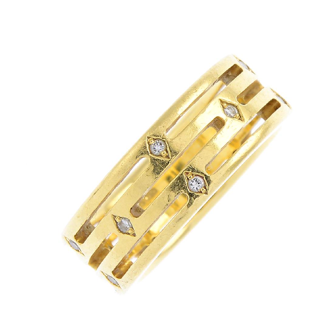 CHIMENTO - an 18ct gold diamond ring. Of openwork: CHIMENTO - an 18ct gold diamond ring. Of openwork design, set with brilliant-cut diamond highlights. Signed Chimento. Estimated total diamond weight 0.15ct. Hallmarks for 18ct gold. Ring size O. Weigh