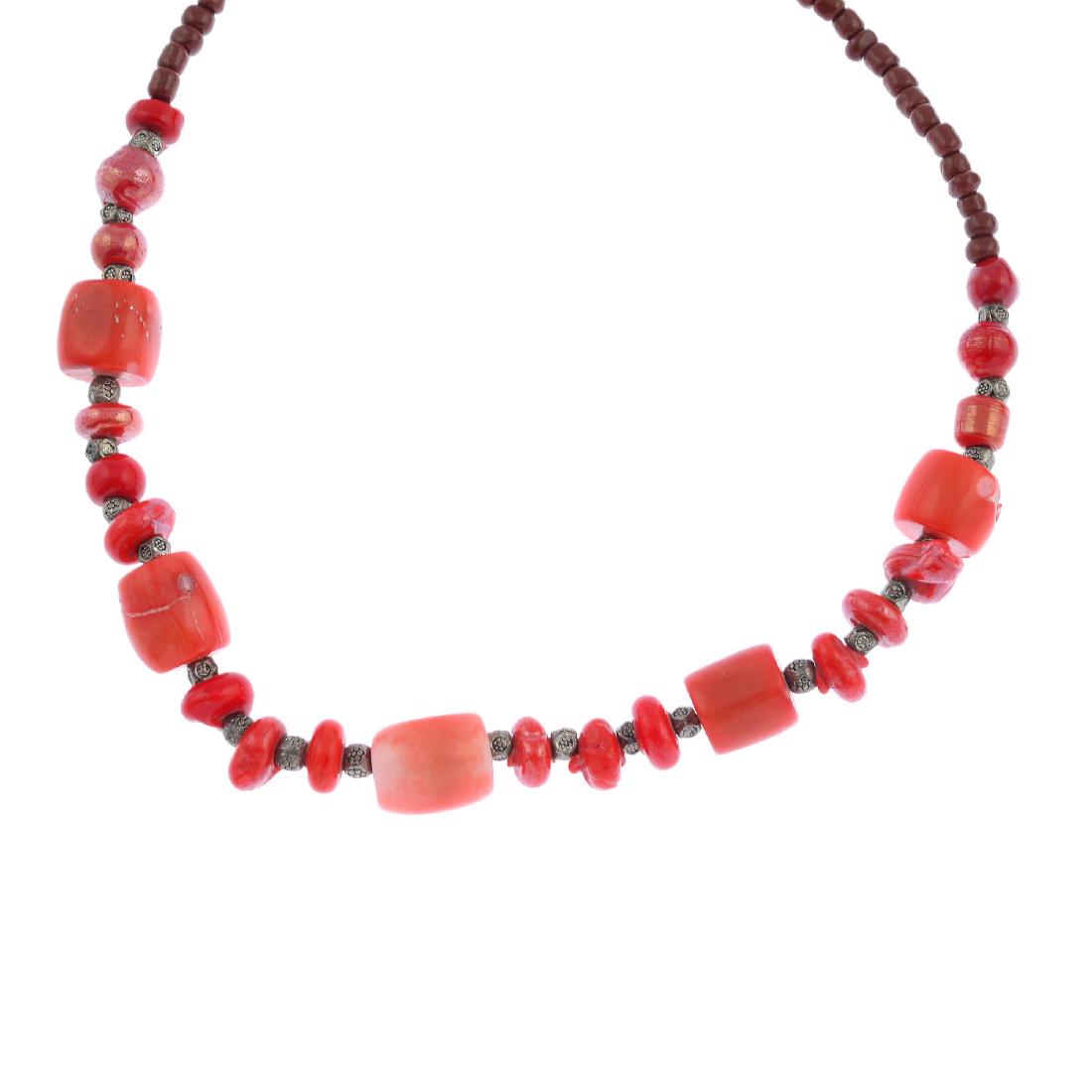 Eight assorted coral and glass necklaces and thirteen (1 of 2)