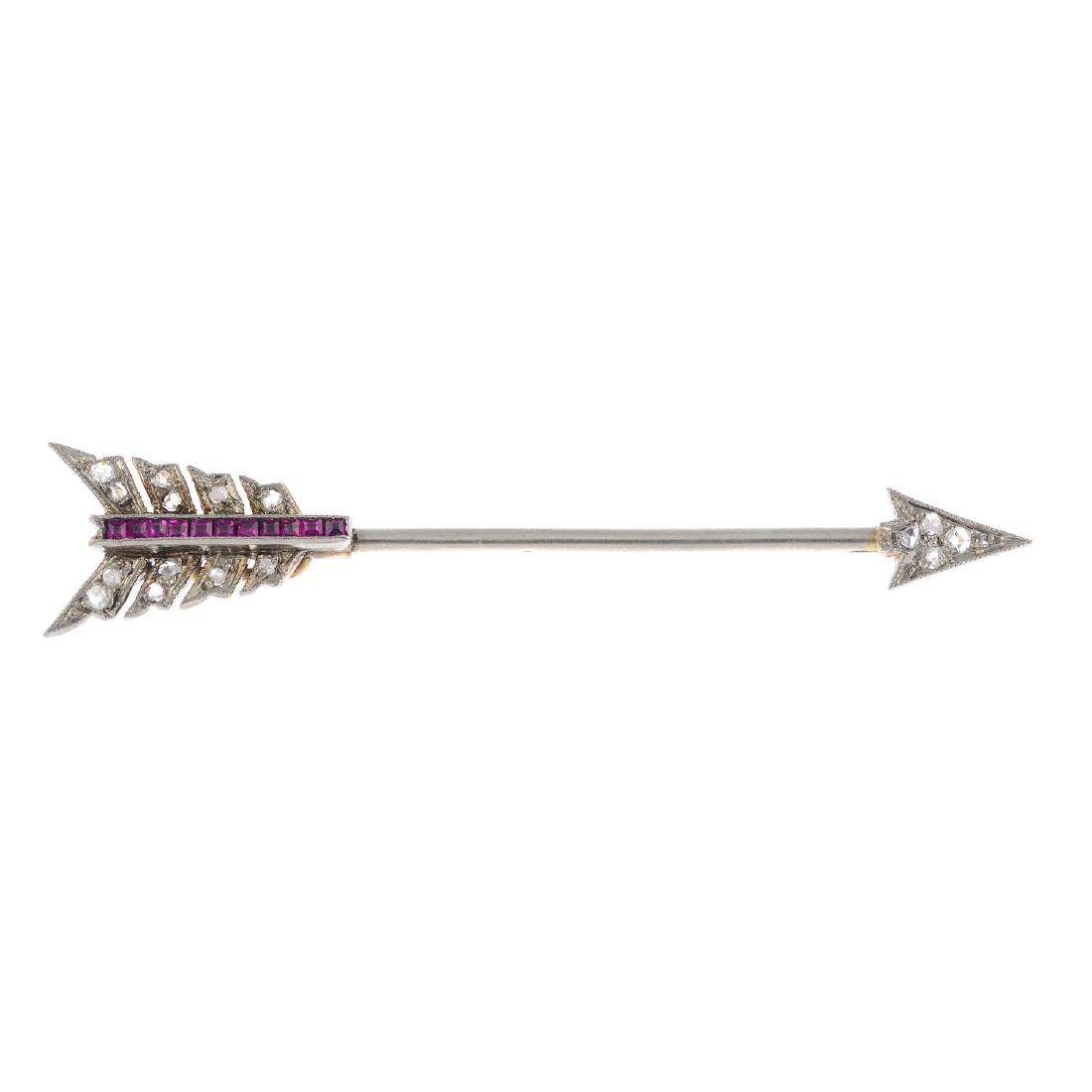 An early 20th century ruby and diamond jabot pin. (1 of 2)