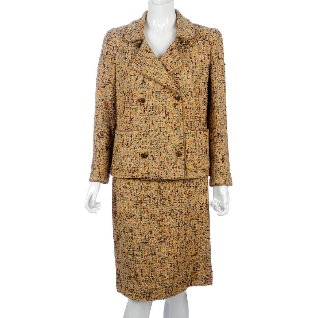 CHANEL - a beige and multicoloured boucle wool skirt (1 of 2)