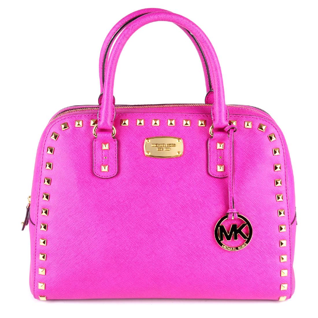 MICHAEL KORS - a pink Medium Saffiano Stud satchel. (1 of 4)