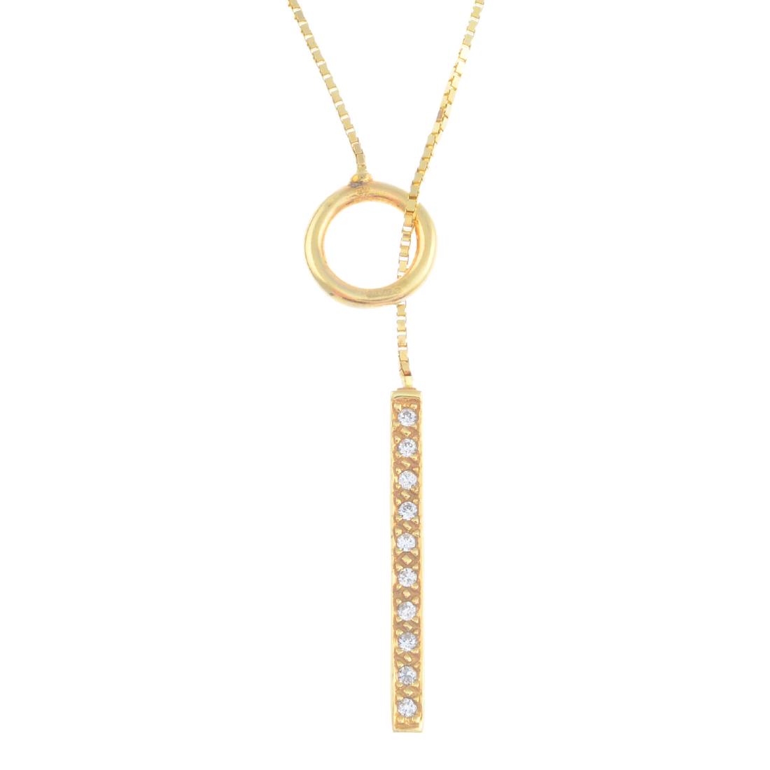 A 14ct gold lariat necklace. Designed as a box-link (1 of 2)