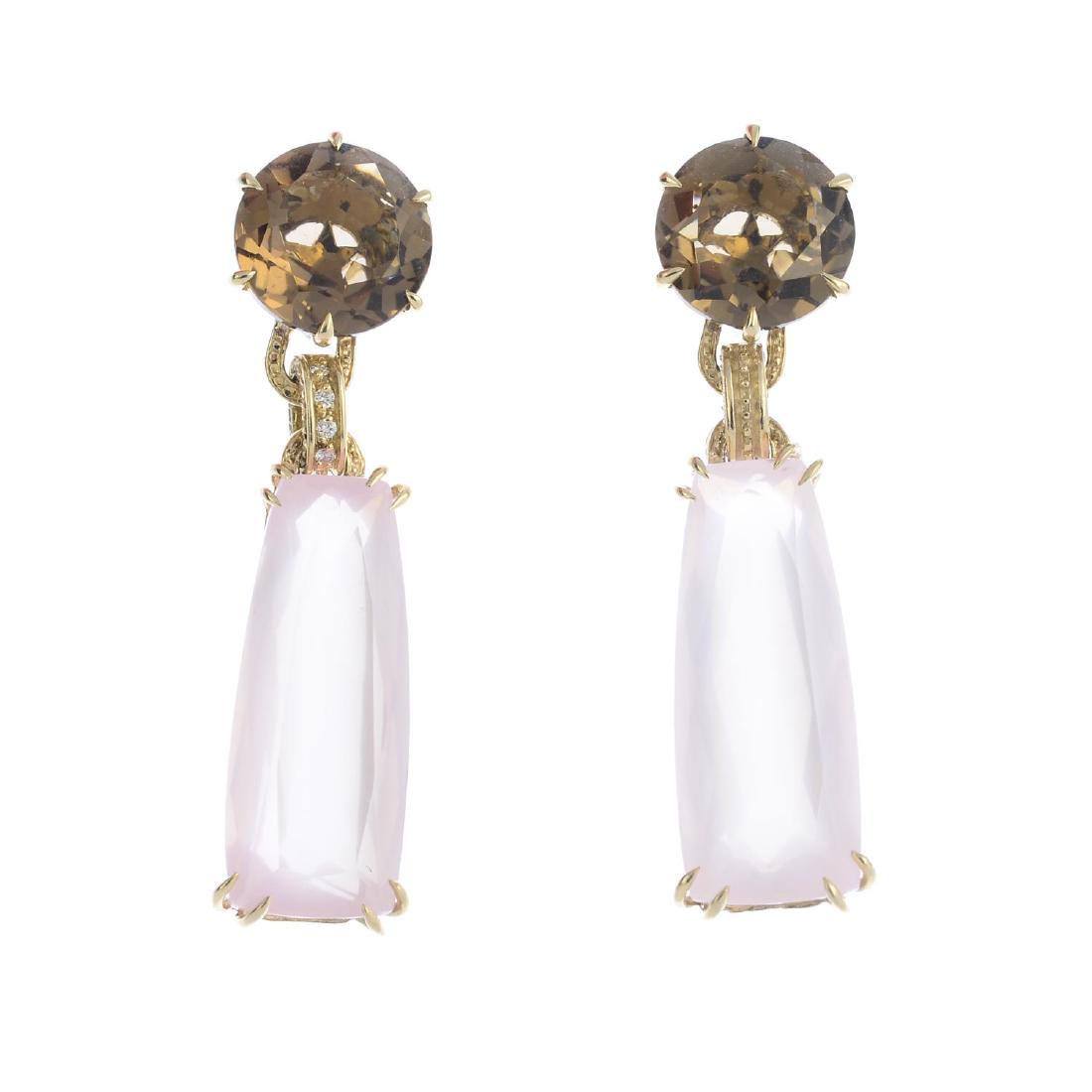 A pair of diamond and quartz drop earrings. Each (1 of 2)