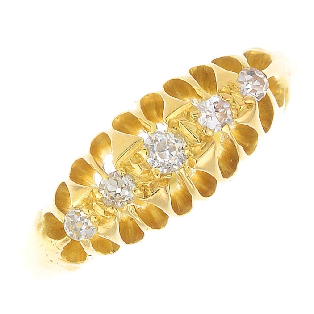 An early 20th century 18ct gold diamond five-stone (1 of 3)