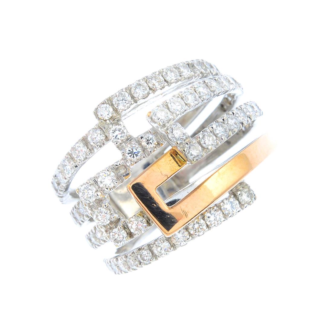 CHIMENTO - a diamond 'Domino' ring. Designed as a: CHIMENTO - a diamond 'Domino' ring. Designed as a series of overlapping brilliant-cut diamond and polished openwork panels, with tapered band. Signed Chimento. Estimated total diamond weight 0.75ct. R