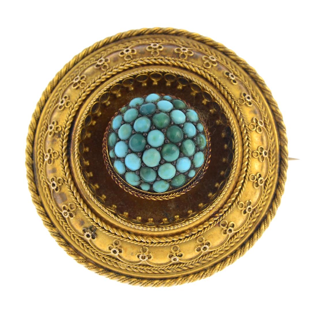 A late Victorian 18ct gold turquoise brooch. Designed (1 of 2)