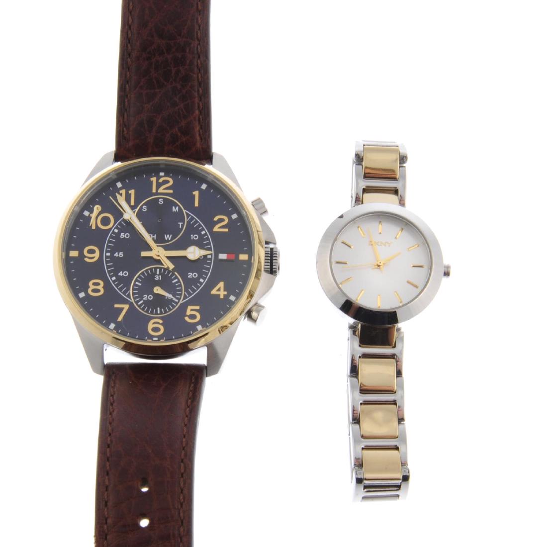 A bag of assorted watches, to include examples by Tommy: A bag of assorted watches, to include examples by Tommy Hilfiger and DKNY. All recommended for spares or repair purposes only. Approximately 80.