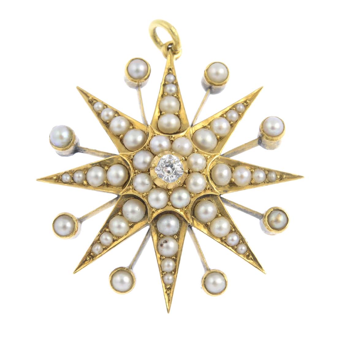 A late Victorian gold diamond and split pearl star (1 of 2)