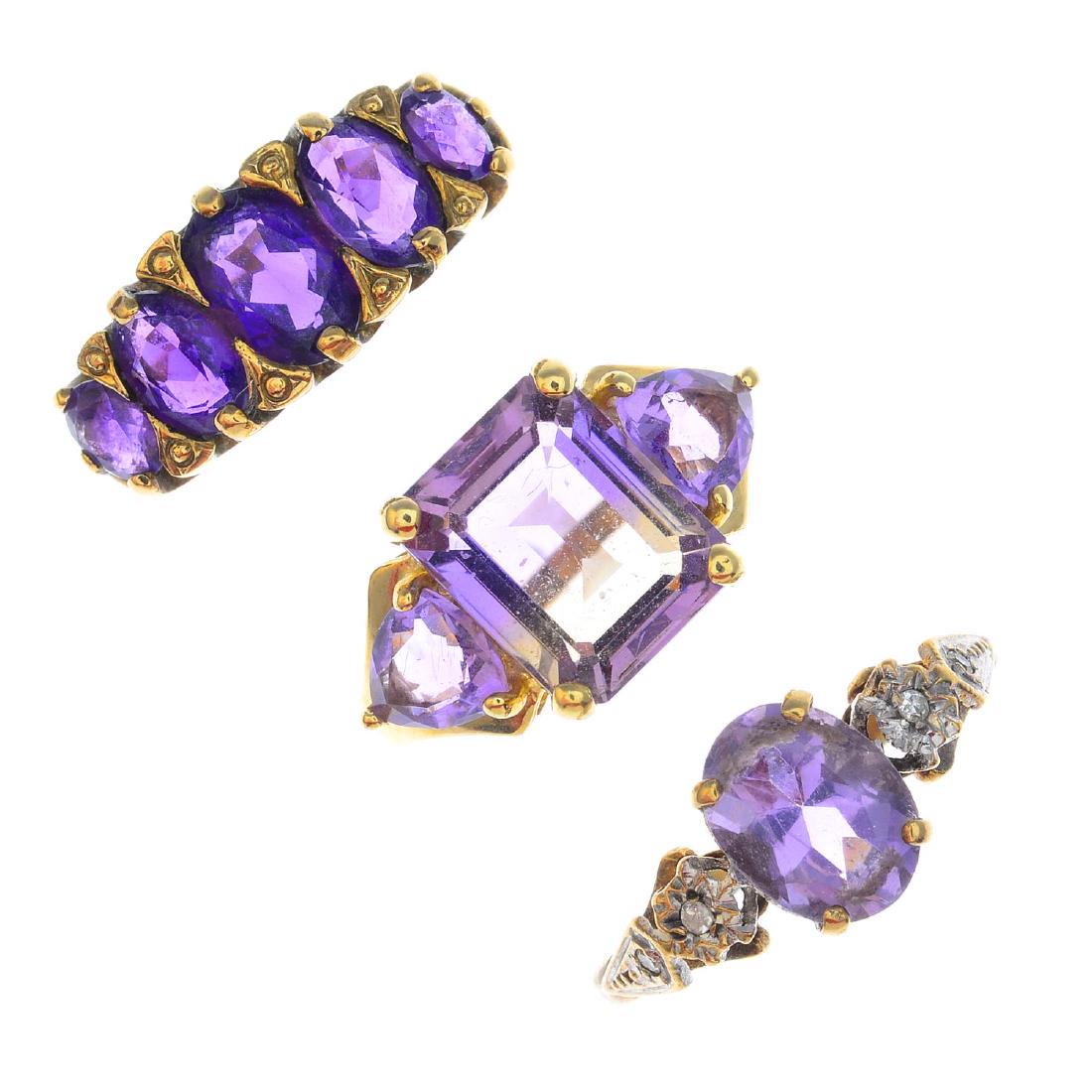 Six 9ct gold gem-set rings. To include an ametrine and (1 of 3)