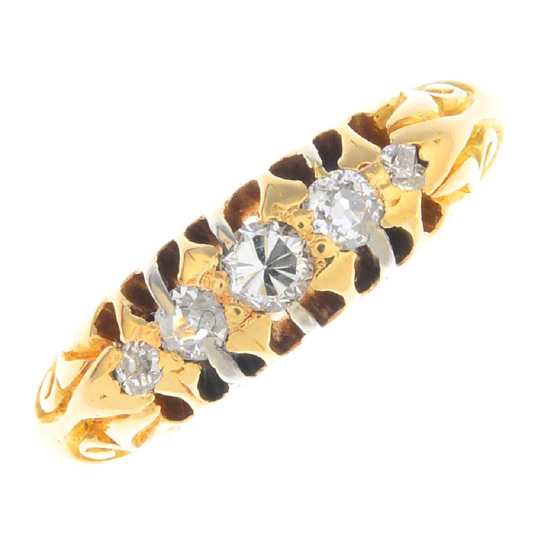 An early 20th century 18ct gold diamond five-stone (1 of 3)