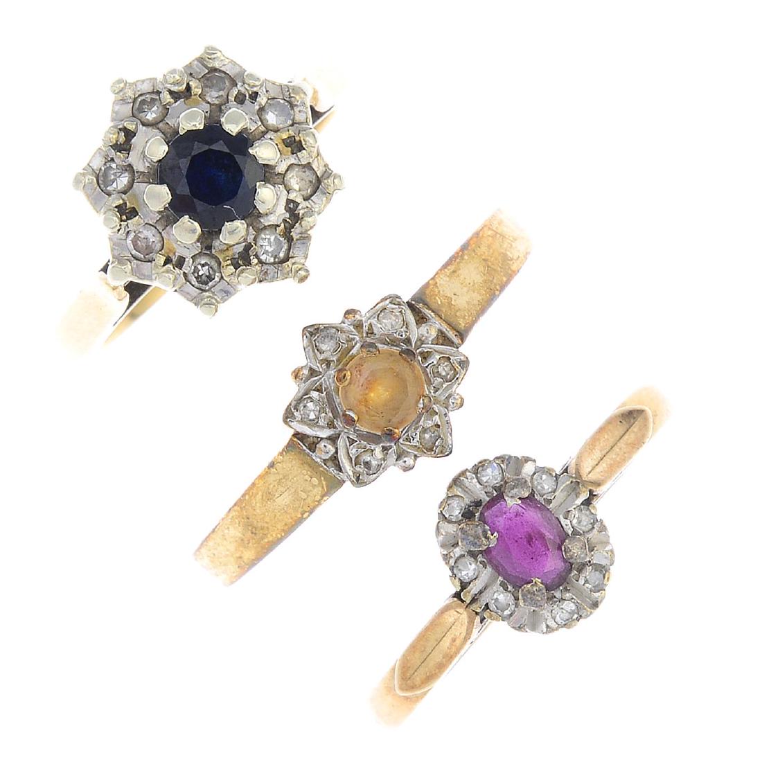 Four diamond and gem-set rings. To include a 9ct gold (1 of 3)