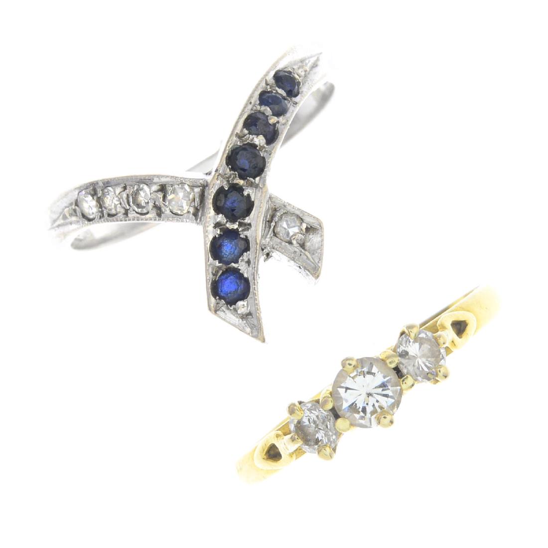 Two 18ct gold diamond and gem-set rings. To include a (1 of 3)