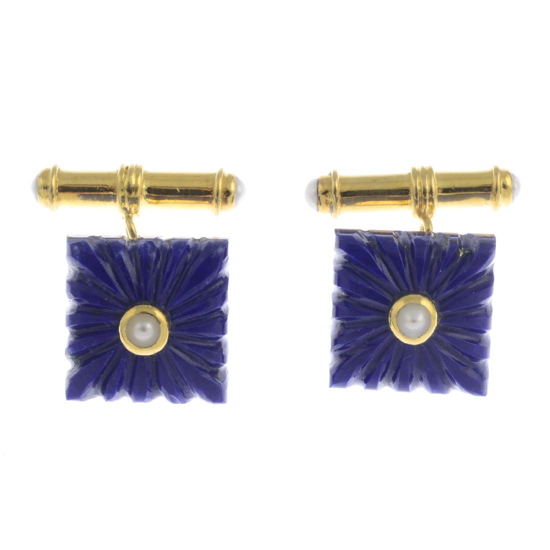 A pair of split pearl and lapis lazuli cufflinks. Each (1 of 2)