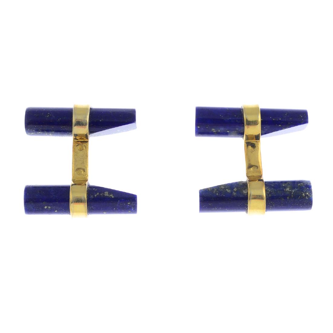A pair of lapis lazuli cufflinks. Each designed as two (1 of 2)