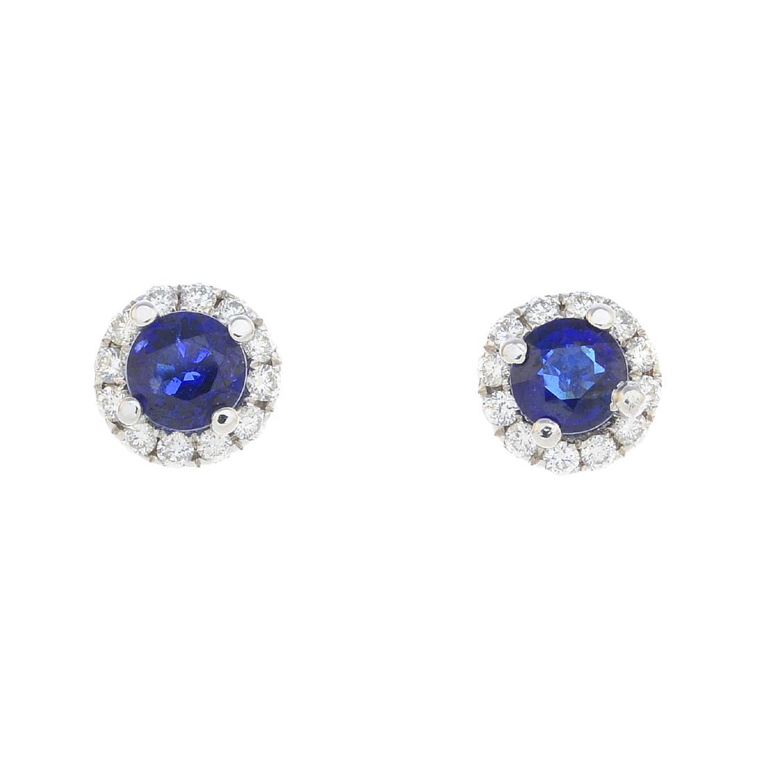 A pair of 18ct gold sapphire and diamond earrings. Each (1 of 2)