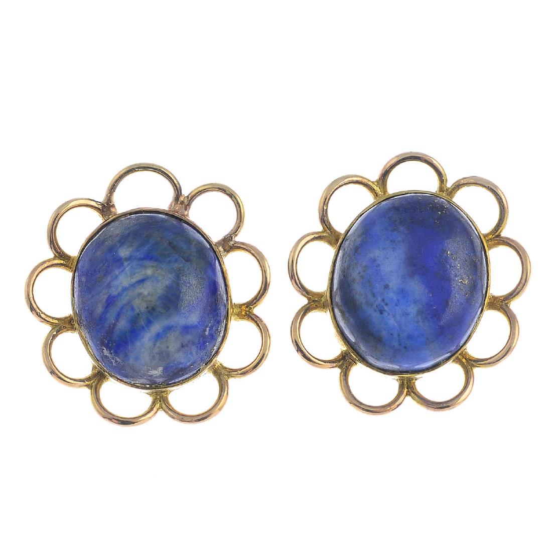 A pair of lapis lazuli earrings. Each designed as an (1 of 2)