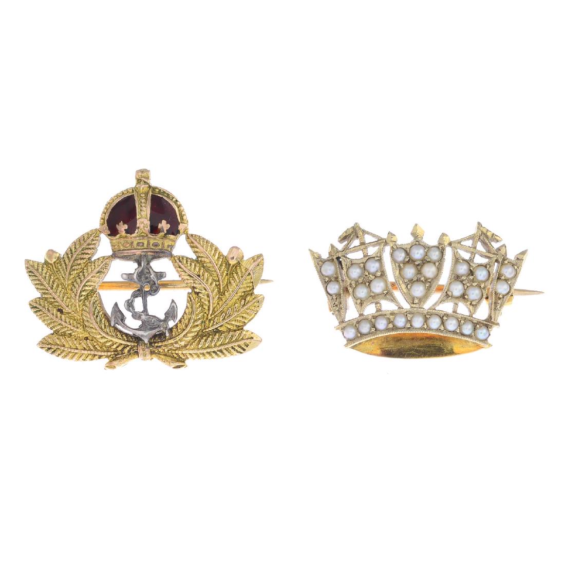 Two Naval brooches. The first designed as an anchor and (1 of 2)