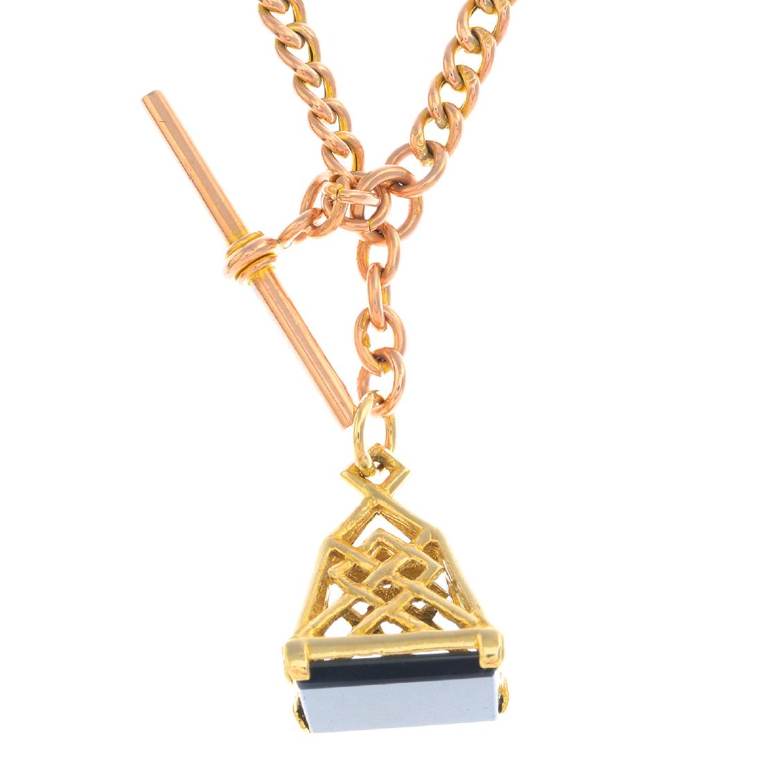 An early 20th century 9ct gold Albert, with later agate (1 of 2)