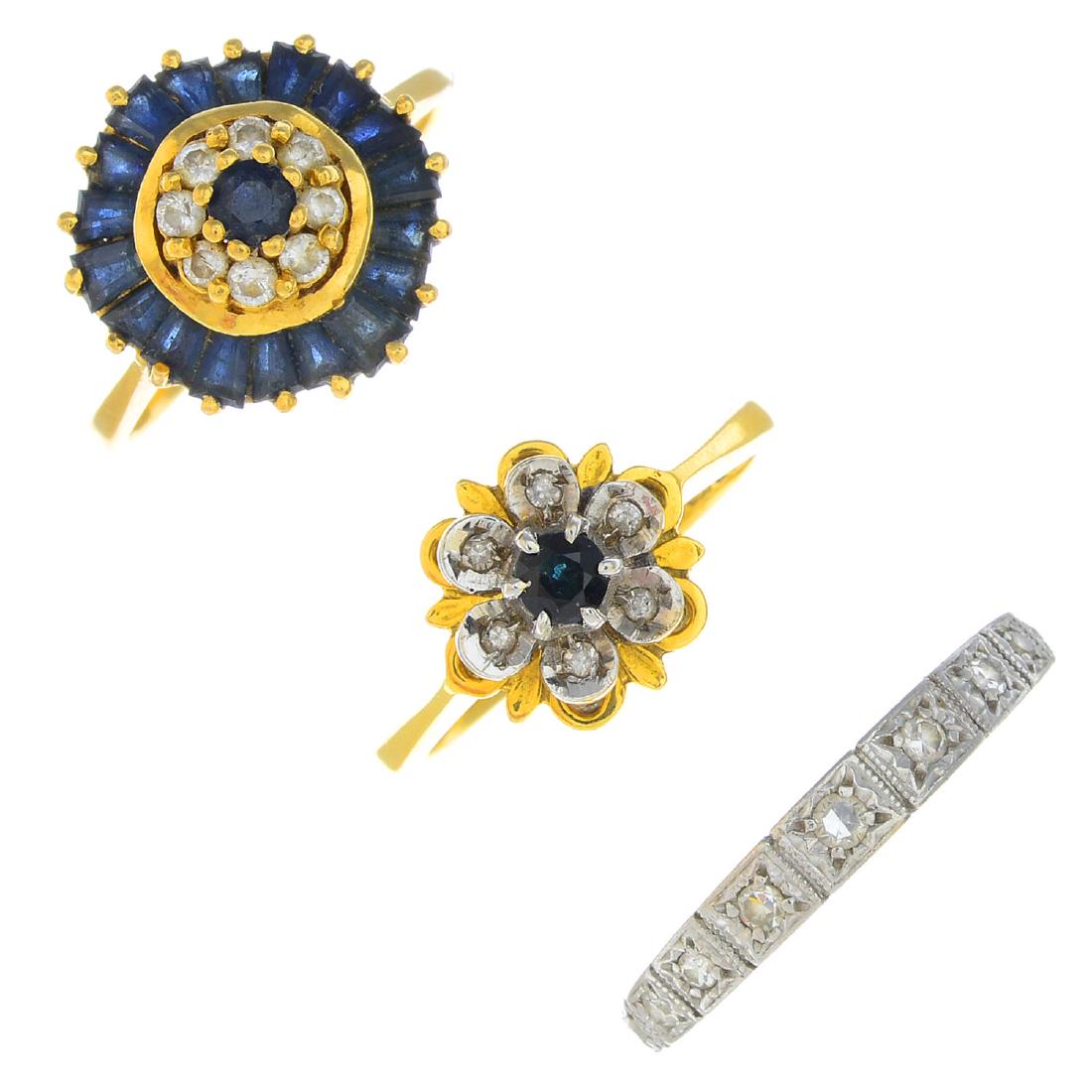 Three 18ct gold diamond and sapphire rings. To include (1 of 2)