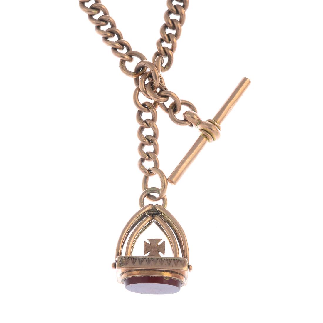 A late Victorian 9ct gold Albert with gold carnelian (1 of 2)