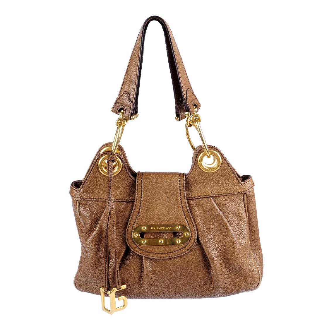 DOLCE & GABBANA - a pebbled brown leather handbag. (1 of 4)