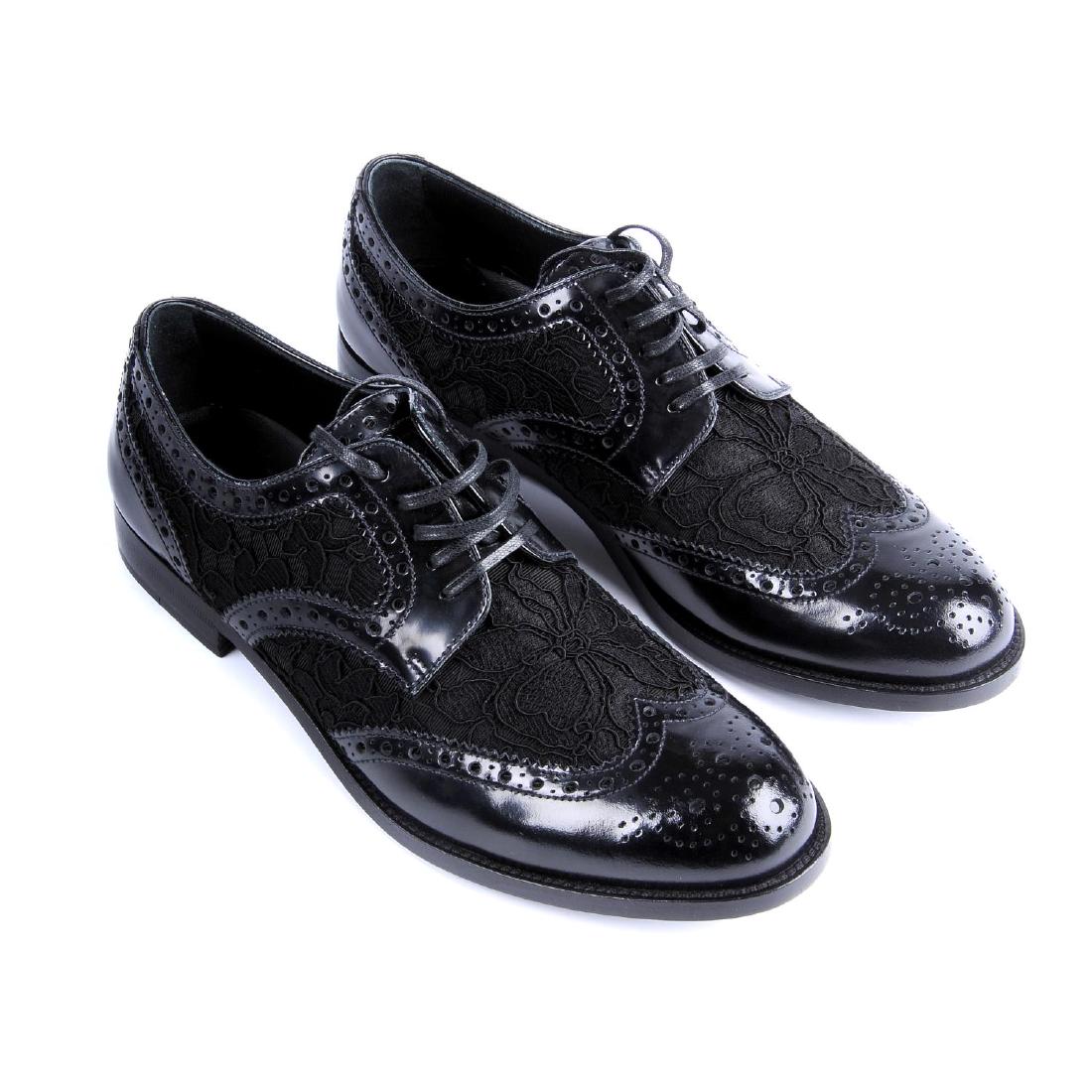 DOLCE & GABBANA - a pair of black lace brogues. (1 of 4)