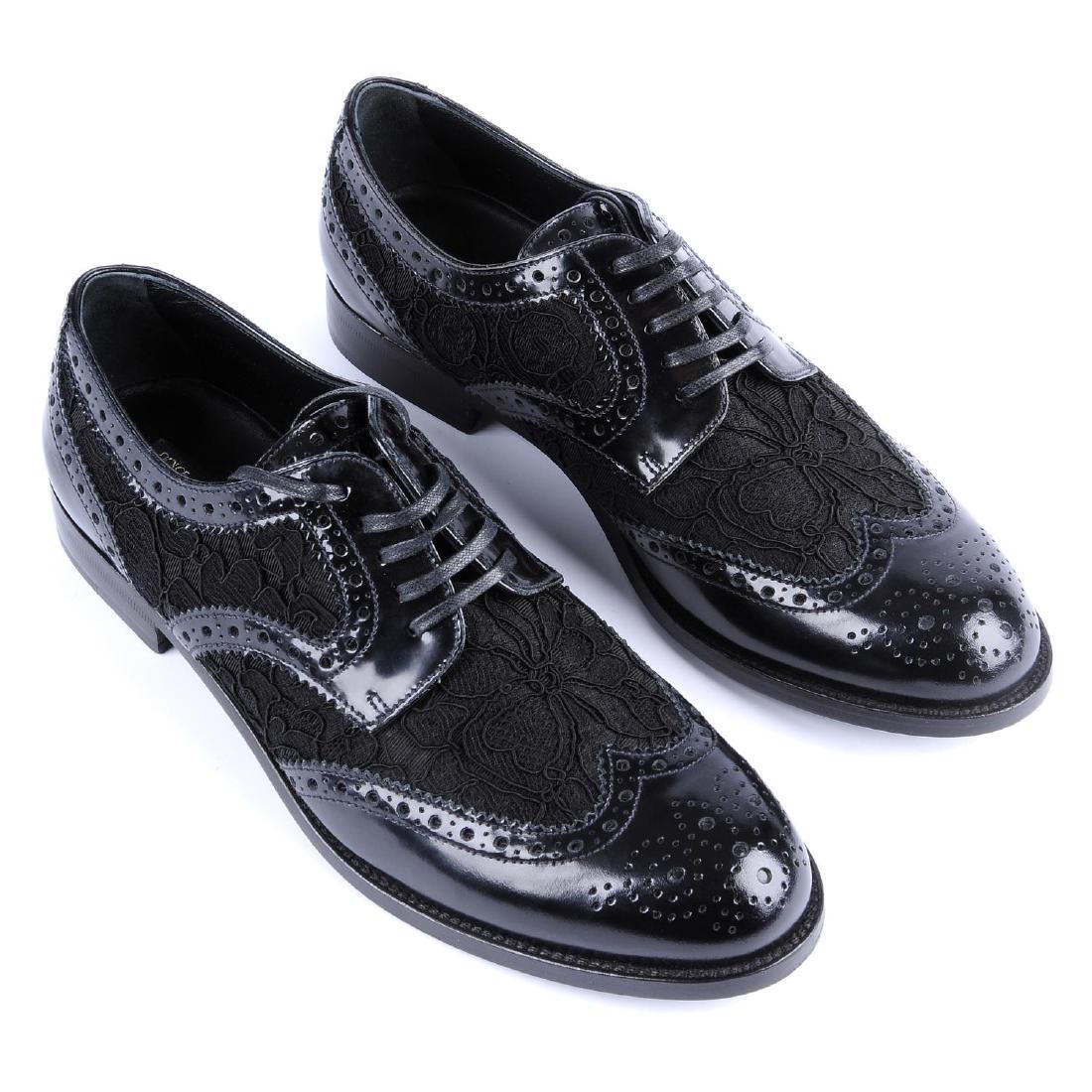 DOLCE & GABBANA - a pair of black lace brogues. (1 of 5)