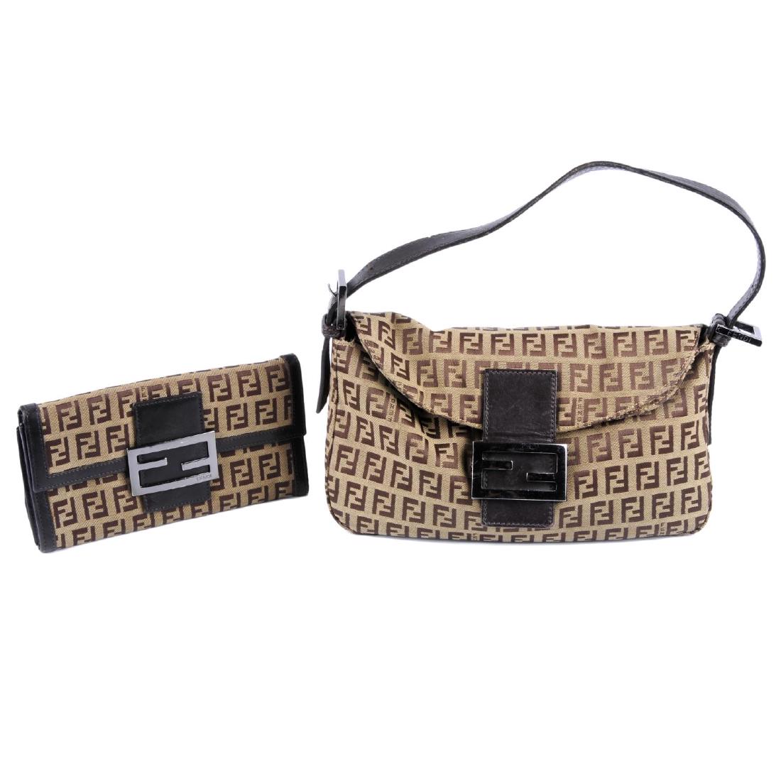 FENDI - a Zucca canvas baguette handbag and wallet. (1 of 4)