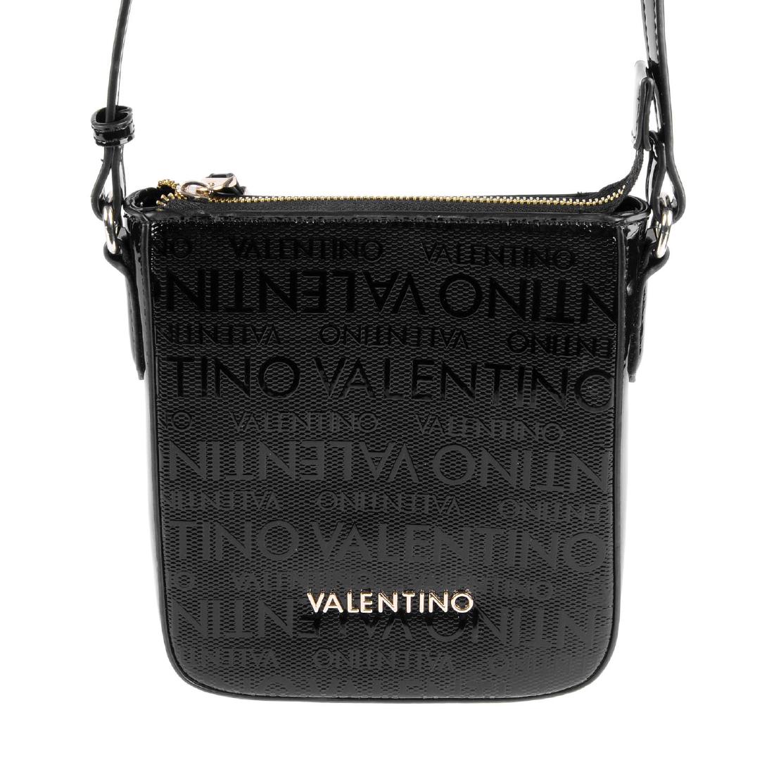 VALENTINO MARIO - a black PVC handbag. Made with an: VALENTINO MARIO - a black PVC handbag. Made with an embossed glossy PVC exterior with maker's plaque and gold-tone hardware, featuring an adjustable thin crossbody strap, top zip closure and black pol