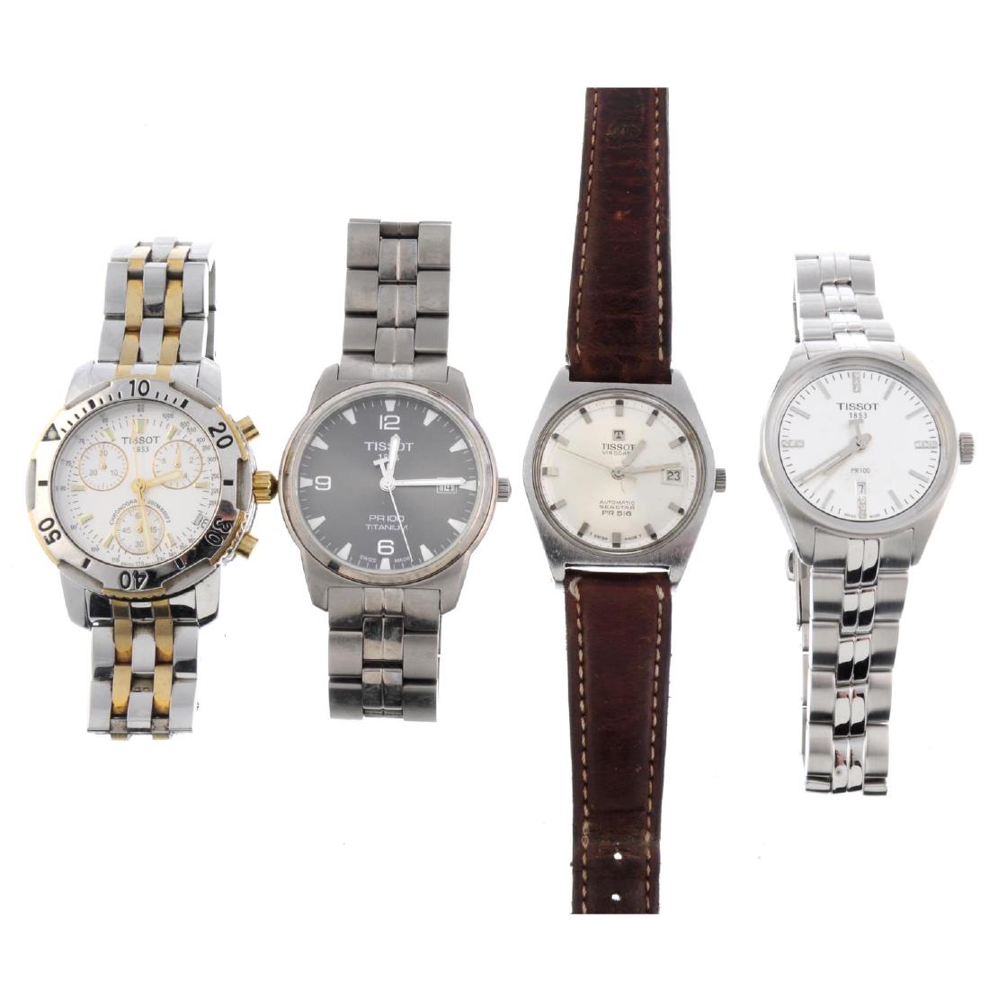 A group of four assorted Tissot watches, to include a: A group of four assorted Tissot watches, to include a chronograph example. All recommended for spares or repair purposes only.