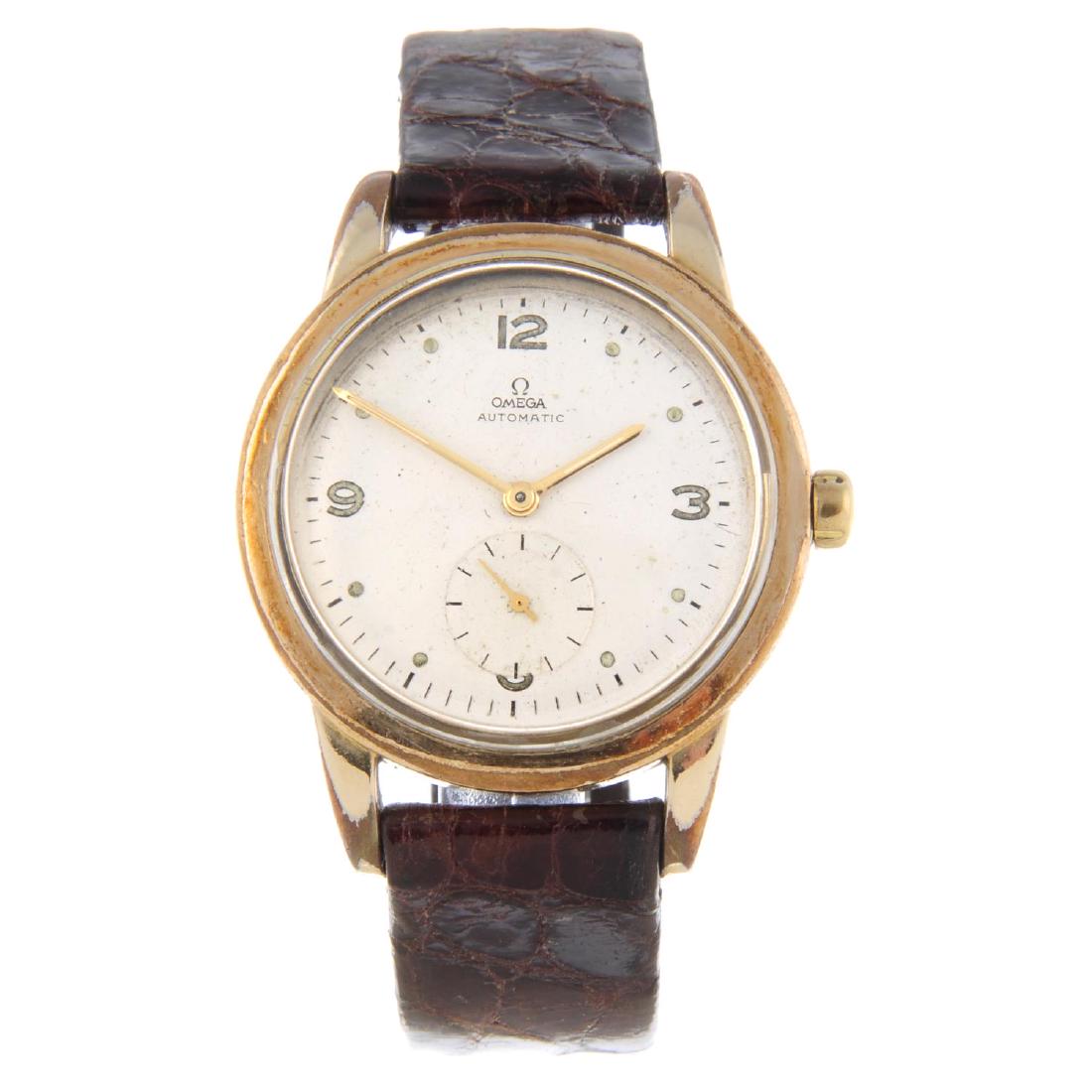 OMEGA - a gentleman's wrist watch. Gold plated case: OMEGA - a gentleman's wrist watch. Gold plated case with stainless steel case back. Reference 2493-1. Signed bumper automatic calibre 332. Silvered dial. Fitted to an unsigned brown crocodile strap wi
