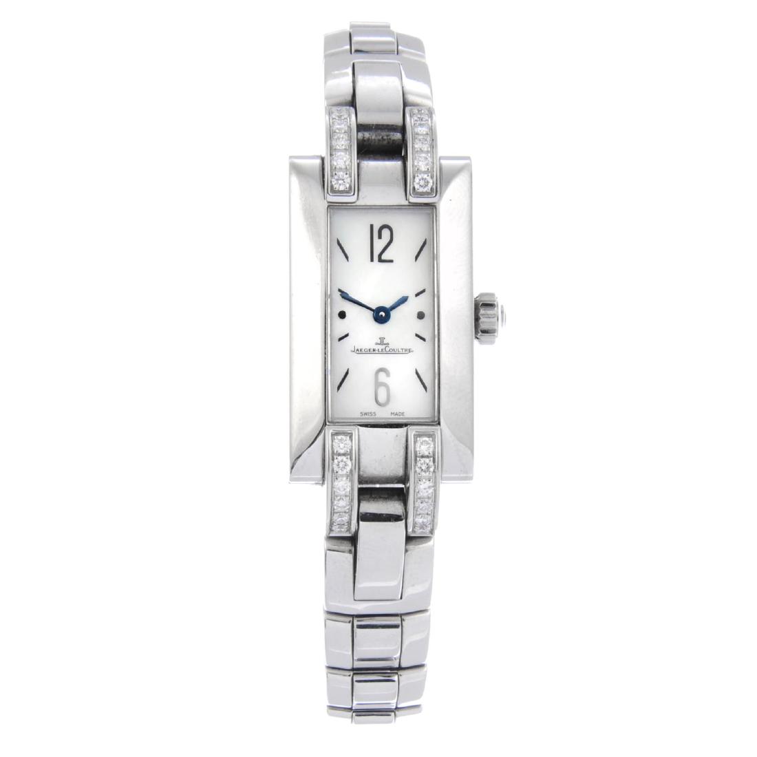 JAEGER-LECOULTRE - a lady's Ideale bracelet watch.: JAEGER-LECOULTRE - a lady's Ideale bracelet watch. Stainless steel factory diamond set case. Reference 460.8.86, serial 2390018. Manual wind movement. Mother-of-pearl dial with baton hour markers, Ara