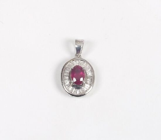 18ct white gold ruby and diamond cluste