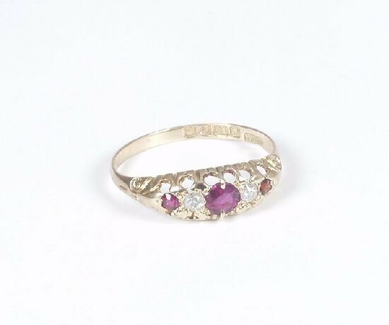 Edwardian 18ct gold ruby and diamond fi