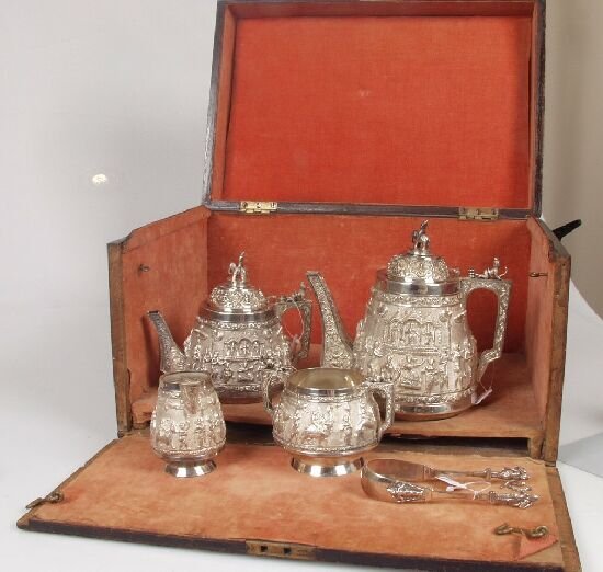 A Burmese five-piece tea service, (test