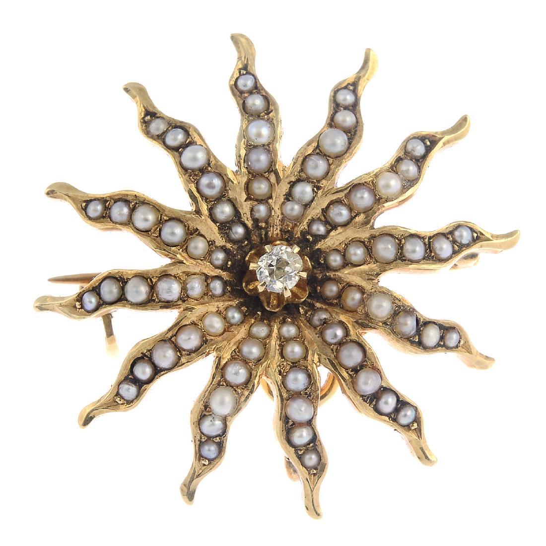 A late 19th century gold diamond and split pearl floral (1 of 2)