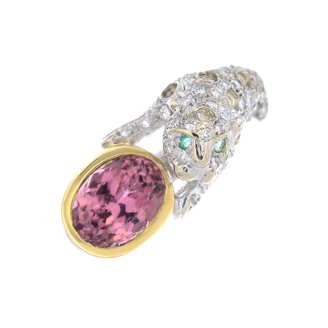 An 18ct gold pink tourmaline, diamond and emerald (1 of 3)