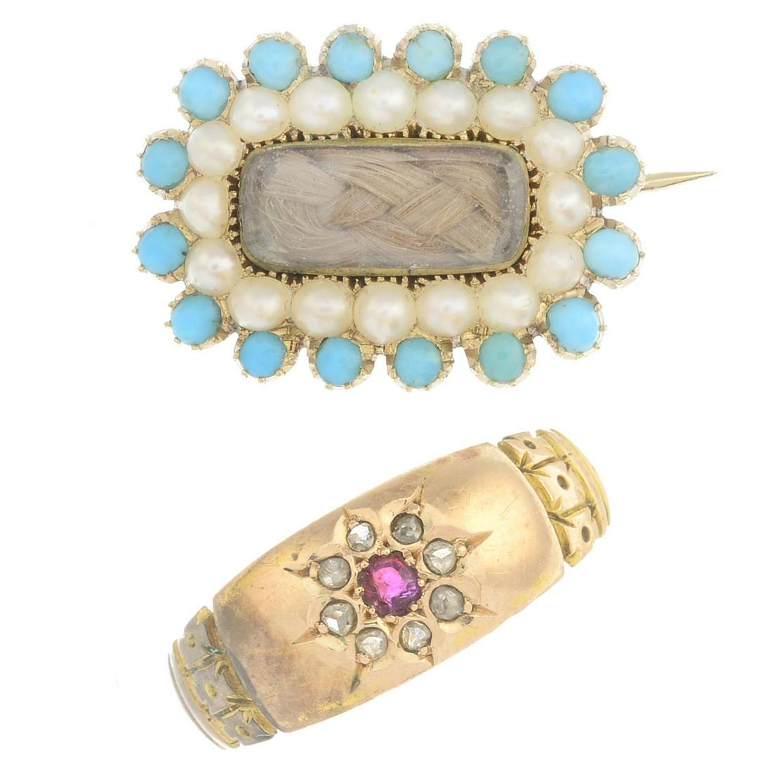 A late Victorian 18ct gold diamond and ruby ring and a (1 of 2)