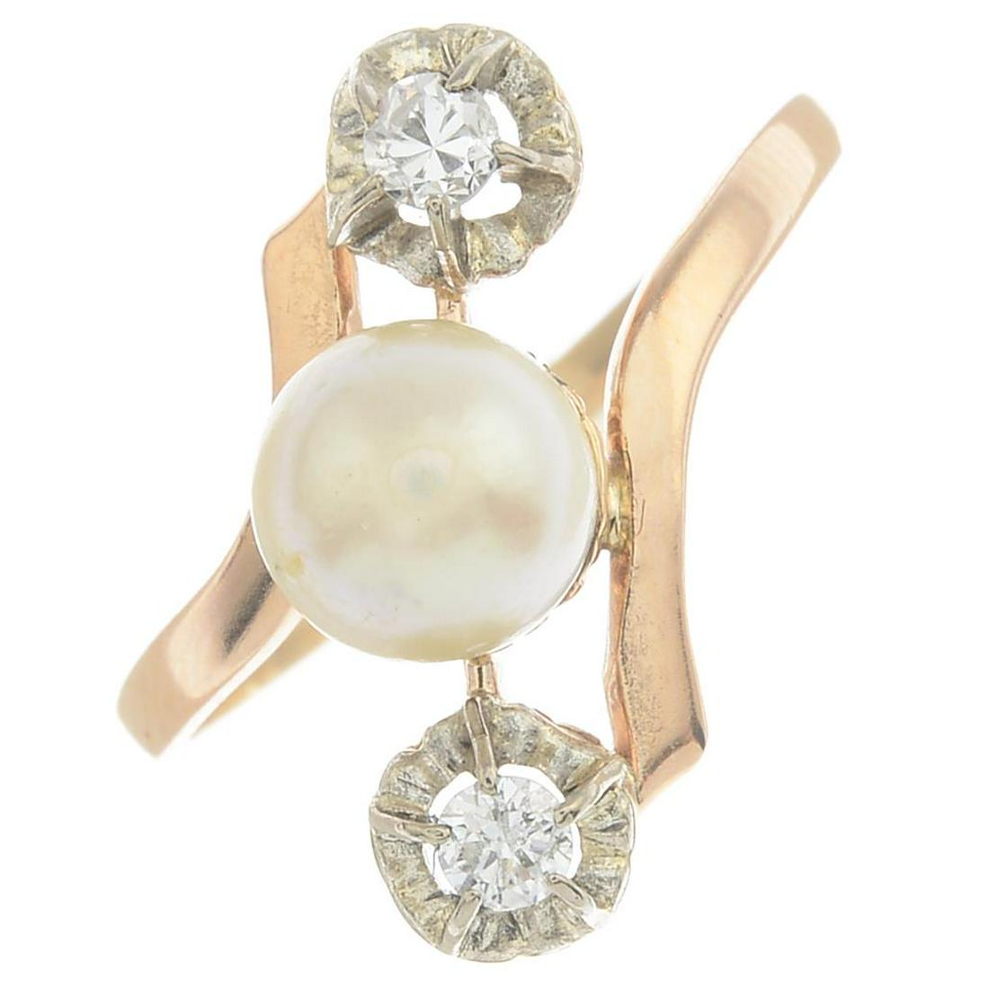 A cultured pearl and diamond crossover ring.Estimated (1 of 5)