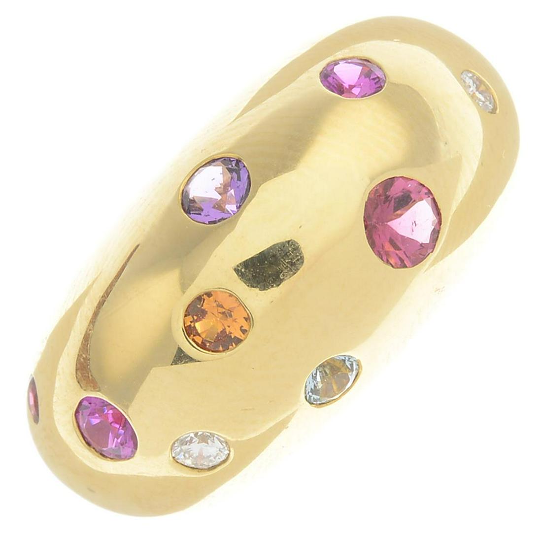 An 18ct gold diamond and gem-set bombe ring. Signed (1 of 3)