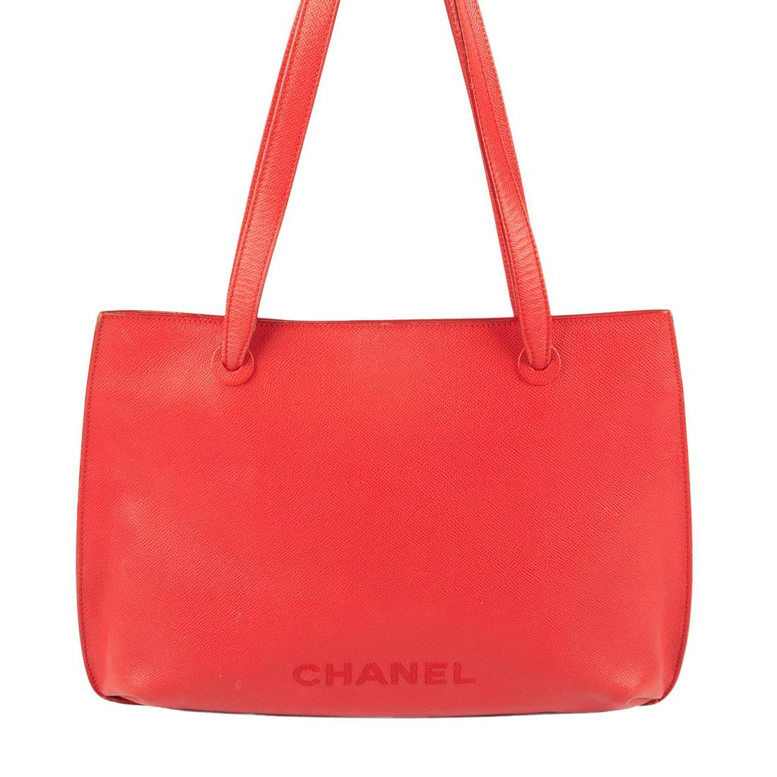 CHANEL - a 90's vintage red leather handbag. Designed (1 of 6)