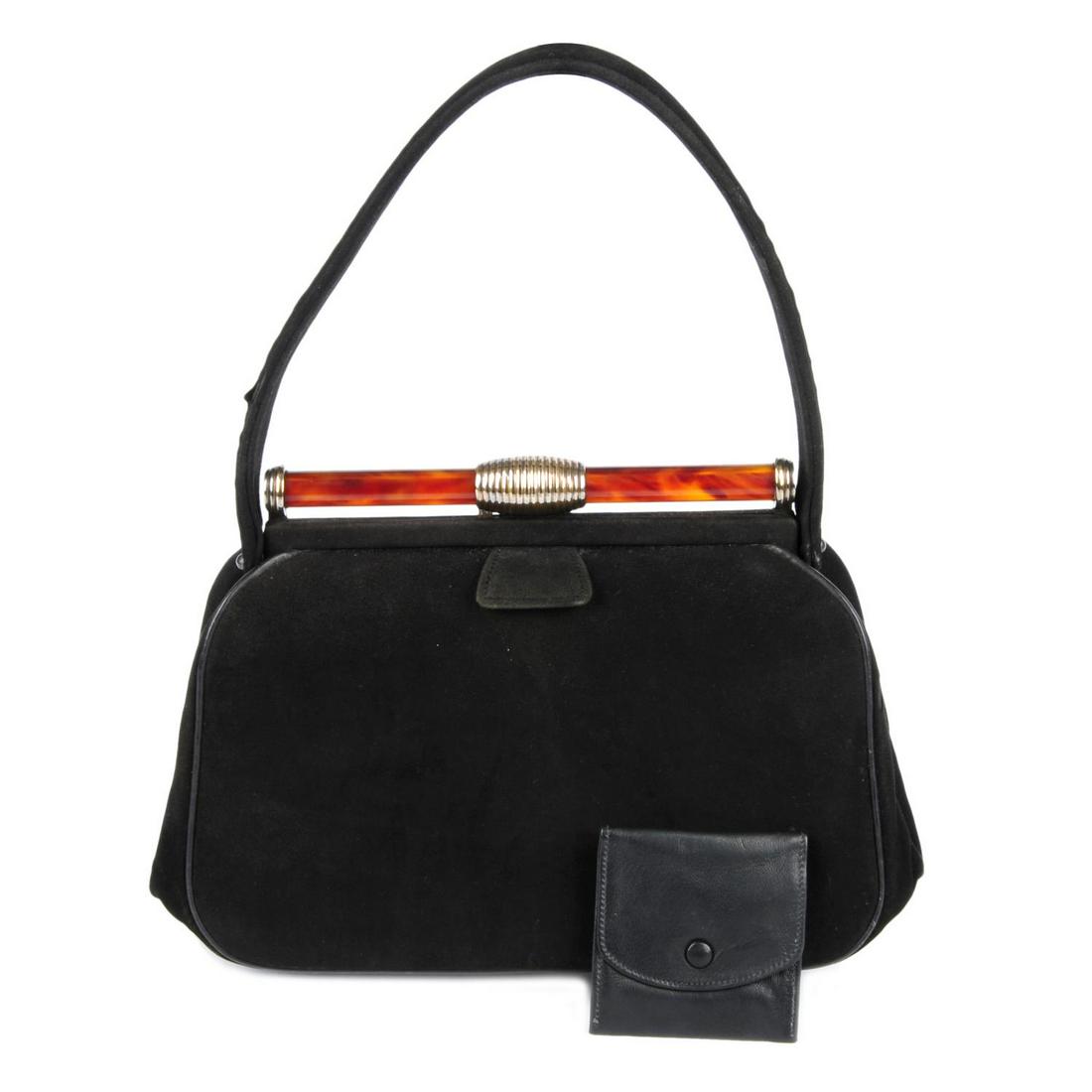 HERMÈS - a vintage suede tortoiseshell bar handbag. (1 of 4)