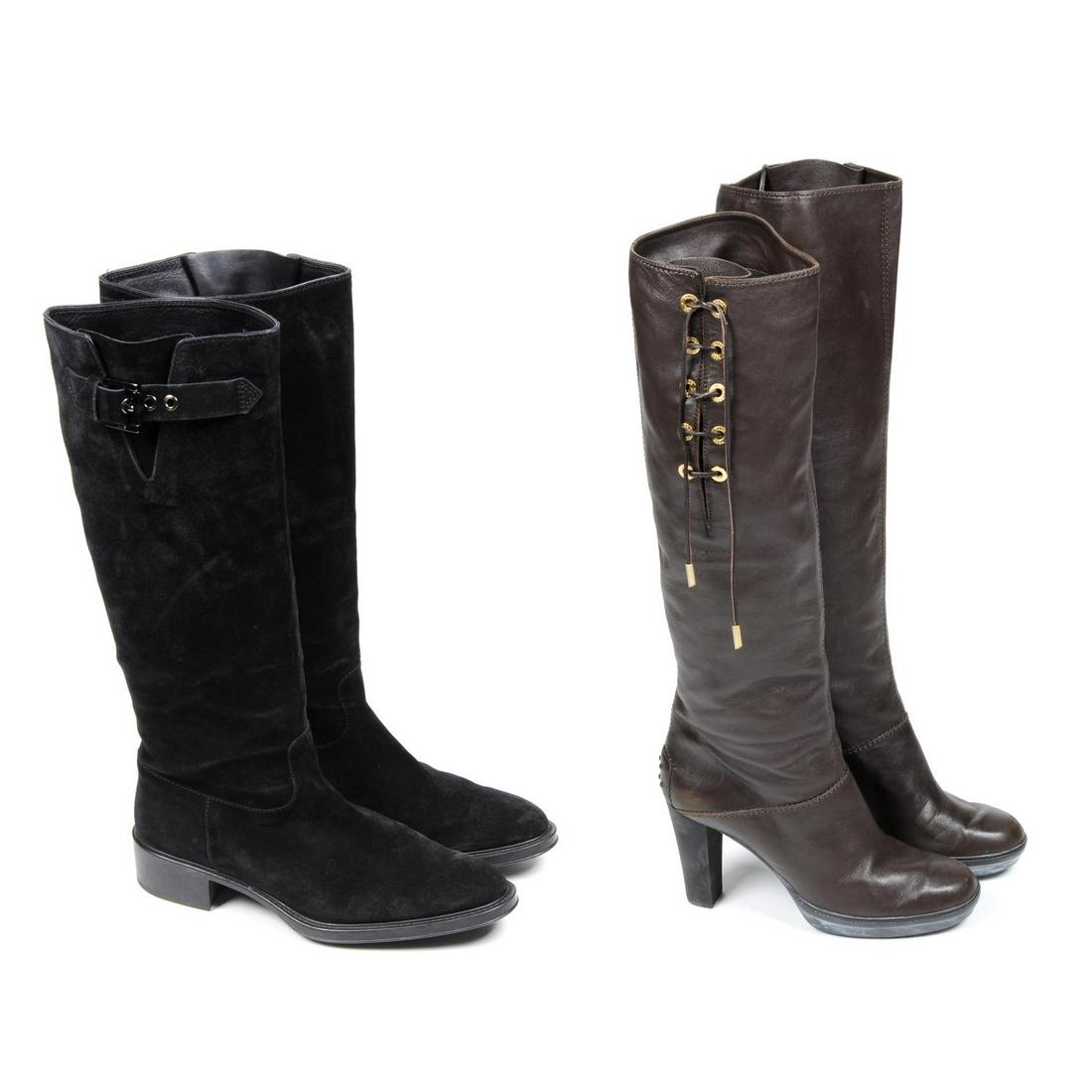 TOD'S - two pairs of ladies knee-high boots. To include (1 of 7)