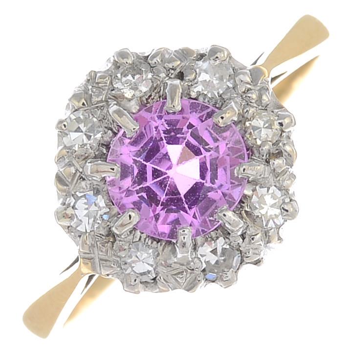 An 18ct gold synthetic pink sapphire and diamond (1 of 3)