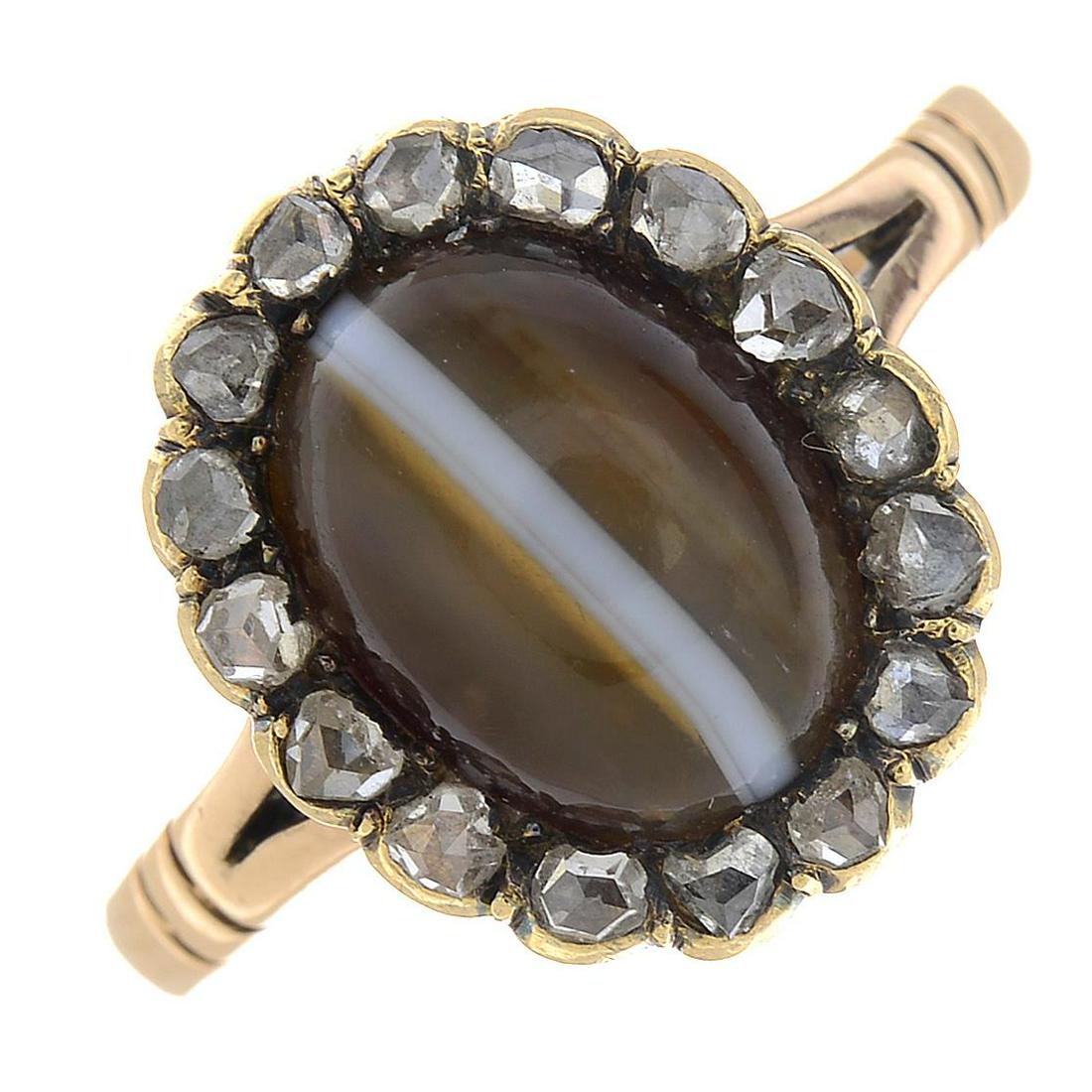 A banded agate and rose-cut diamond cluster ring.Ring (1 of 3)