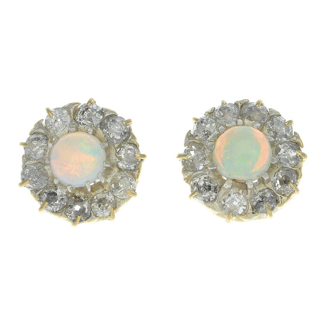 A pair of opal and diamond cluster earrings. Estimated (1 of 3)