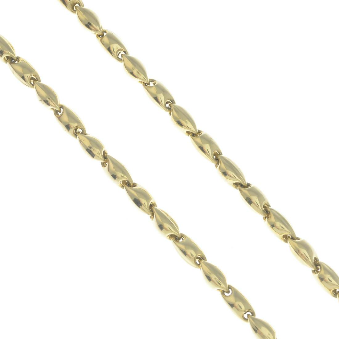 A fancy-link necklace, by Chimento.Signed: A fancy-link necklace, by Chimento.Signed Chimento.Italian marks.Stamped 750.Length 22cms. 14.4gms.