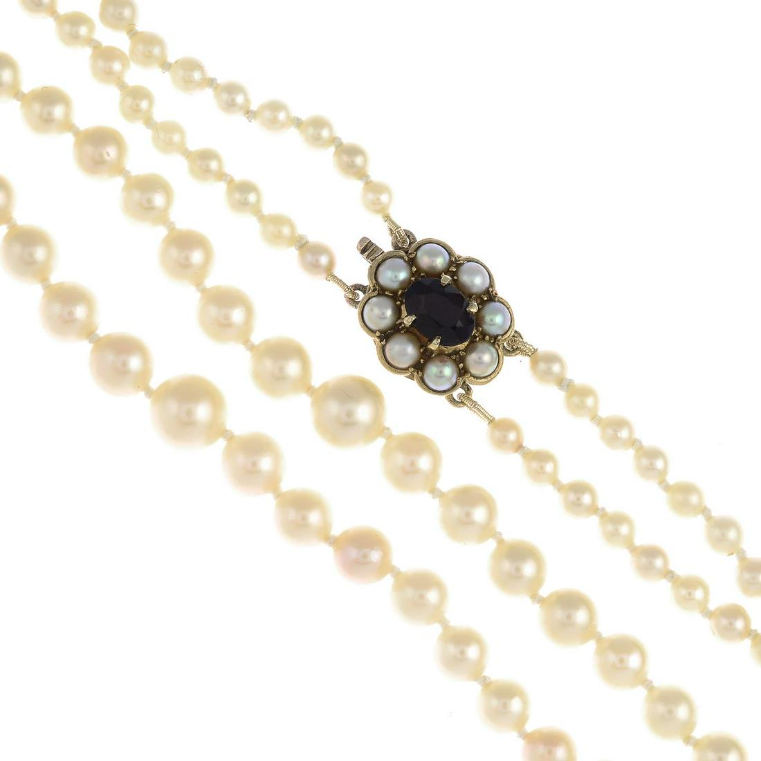 An early 20th century 9ct gold two-row cultured pearl (1 of 3)